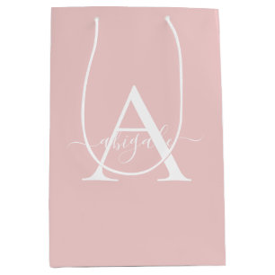 Monogrammed Baby Pink Minimalist Elegant Medium Gift Bag