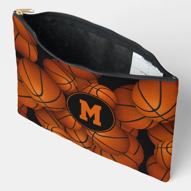 Monogrammed basketballs pattern  accessory pouch (Open)