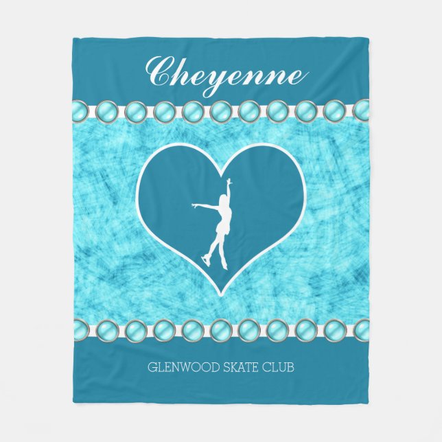 Monogrammed Beautiful Turquoise Figure Skater Fleece Blanket (Front)
