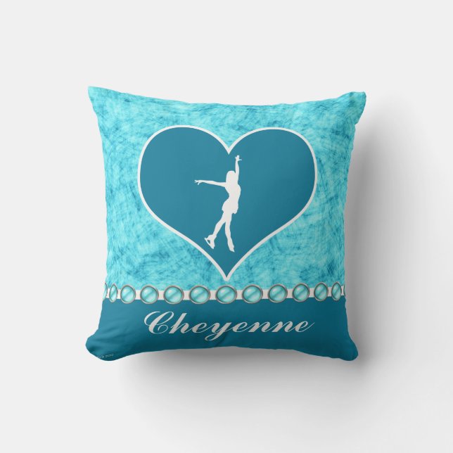 Monogrammed Beautiful Turquoise Figure Skater Throw Pillow (Front)