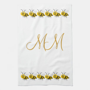 Monogrammed Bees Design Kitchen Towel