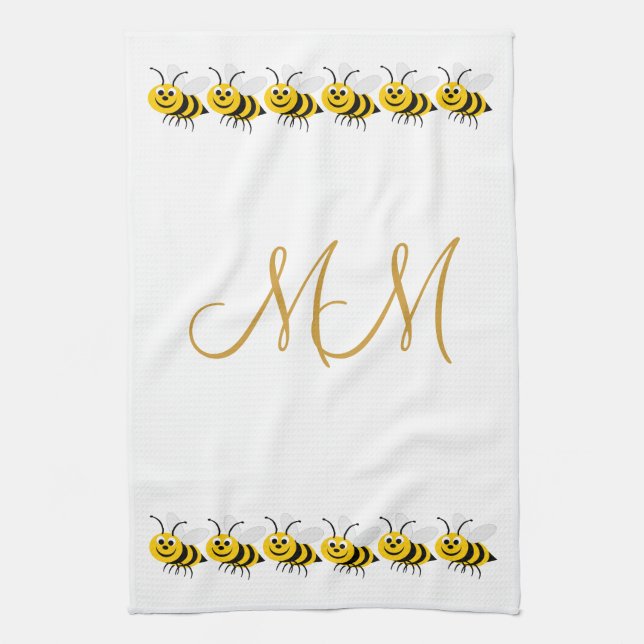 Monogrammed Bees Design Kitchen Towel (Vertical)