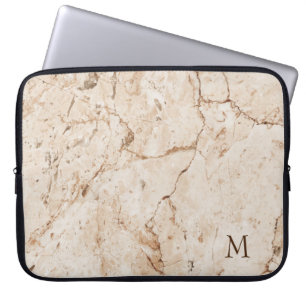 Monogrammed Beige And Brown Marbled Laptop Sleeve
