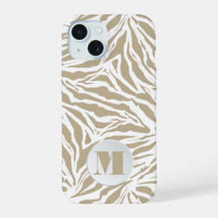 Monogrammed Beige Animal Print iPhone 15 Case