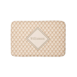 Monogrammed Beige Cream Diamond Geometric Pattern Bath Mat