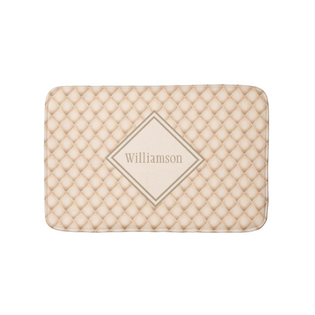 Monogrammed Beige Cream Diamond Geometric Pattern Bath Mat (Front)