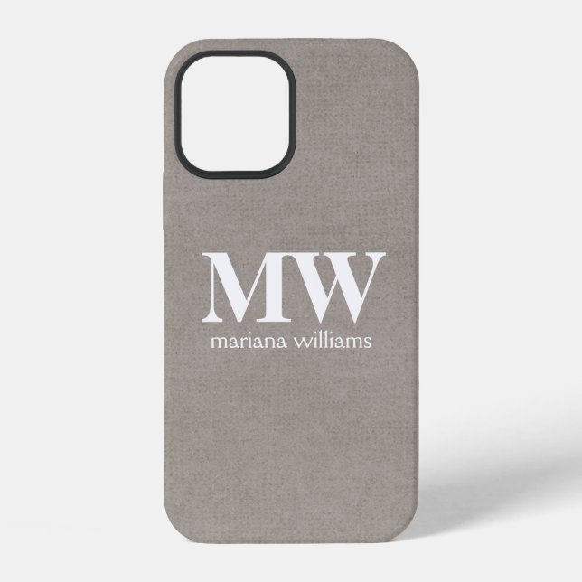 Monogrammed Beige Minimalist Initial Name iPhone Case (Back)