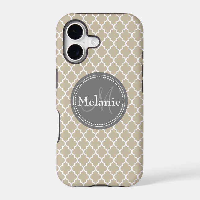 Monogrammed Beige White Moroccan Lattice Pattern (Back)