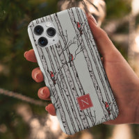 Monogrammed Birch Trees and Red Cardinal Birds