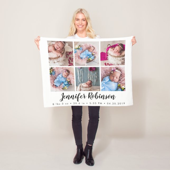 Monogrammed Birth Stat Announcement Photo Fleece Blanket (In Situ)