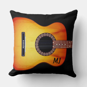 Monogrammed Black Acoustic Guitar Throw Pillow