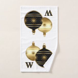 Monogrammed Black and Gold Christmas Hand Towel