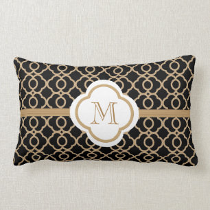 Monogrammed Black and Gold Moroccan Lumbar Pillow