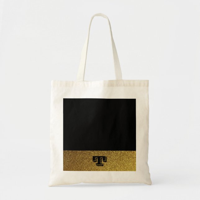 Monogrammed black and gold tote bag (Front)