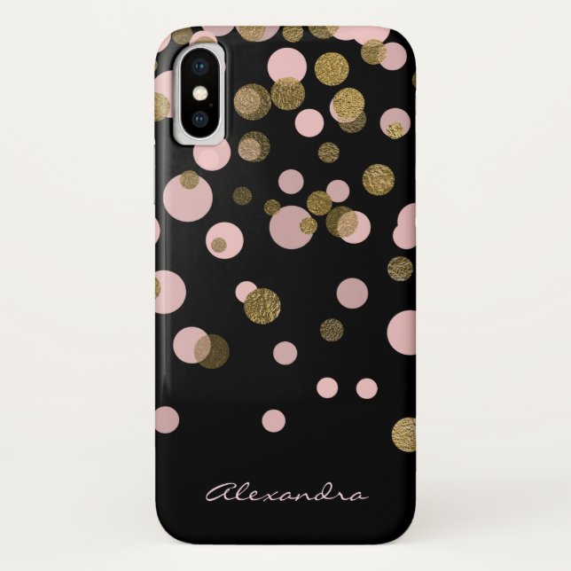 Monogrammed Black and Rose Gold Foil Confetti Case-Mate iPhone Case (Back)