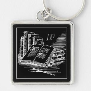 Monogrammed Black And White Academia  Keychain