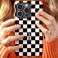 Monogrammed Black And White Chequerboard Pattern