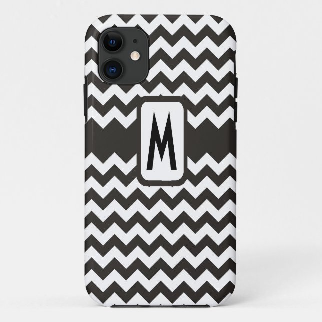Monogrammed Black and White Chevrons Pattern Case-Mate iPhone Case (Back)