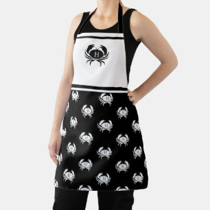 Monogrammed Black and White Crab Nautical Apron