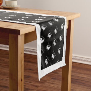 Monogrammed Black and White Crab Nautical Coastal Short Table Runner