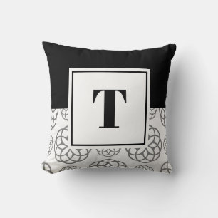 Monogrammed Black and White Gray Pattern  Throw Pillow