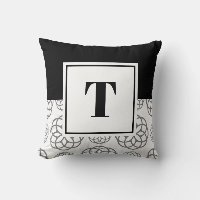 Monogrammed Black and White Grey Pattern  Throw Pillow (Front)