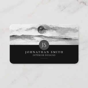 Monogrammed Black and White Landscape Social Media Business Card