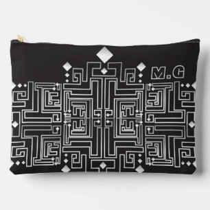 Monogrammed Black and White Maze Pattern Accessory Pouch