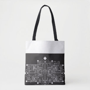 Monogrammed Black and White Maze Pattern Tote Bag
