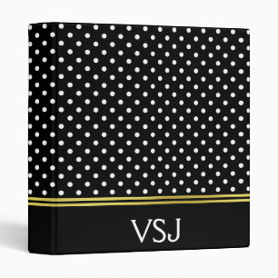 Monogrammed Black and White Polka Dot Pattern Binder