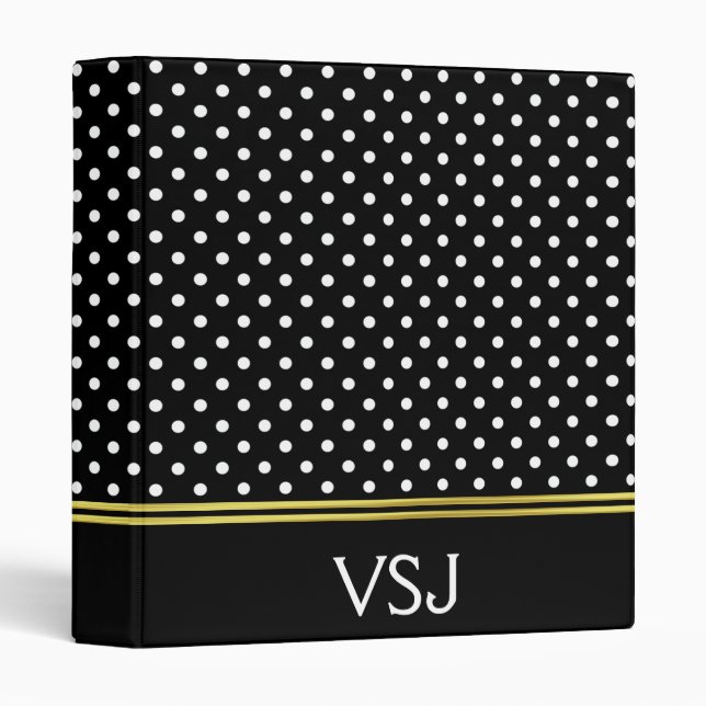 Monogrammed Black and White Polka Dot Pattern Binder (Front/Spine)