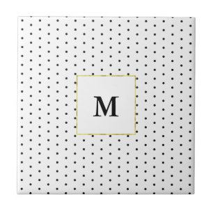 Monogrammed Black and White Polka Dot Pattern Tile