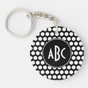 Monogrammed Black and White Polka Dots Keychain