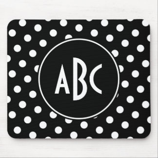 Monogrammed Black and White Polka Dots Mouse Pad