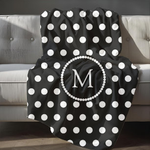 Monogrammed Black And White Polka Dots Pattern Fleece Blanket