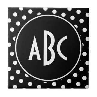 Monogrammed Black and White Polka Dots Tile