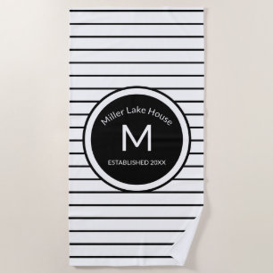 Monogrammed Black and White Striped Beach Towel