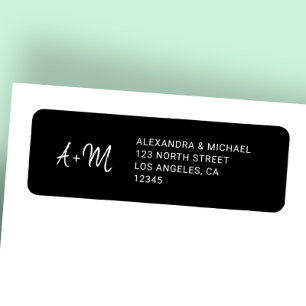 Monogrammed black and white wedding return address