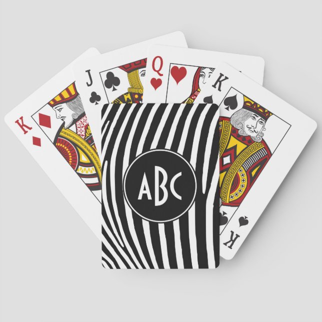 Monogrammed Black and White Zebra Stripes Playing Cards (Back)