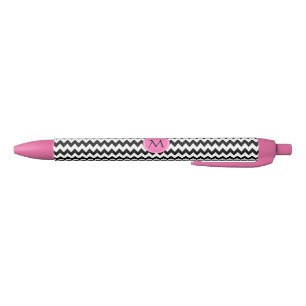 Monogrammed Black and White Zigzag Ink Pen