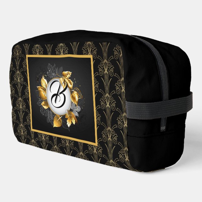 Monogrammed Black Art Deco Pearl Dopp Kit (Left Corner)