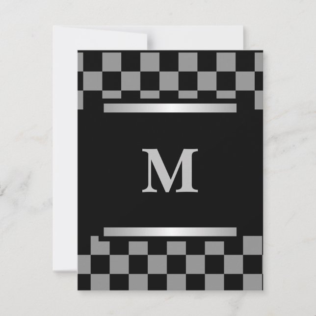Monogrammed Black Checkered  Card (Front)