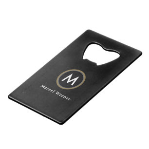 Monogrammed Black Credit Card Bottle Opener