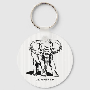 Monogrammed Black Elephant Keychain