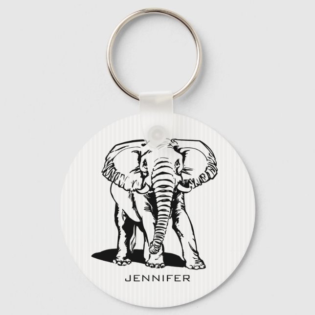 Monogrammed Black Elephant Keychain (Front)