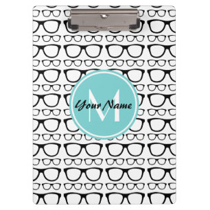 Monogrammed Black Glasses Aqua Personalized Name Clipboard
