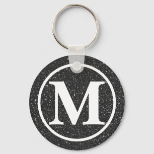 Monogrammed Black Glitz BB Keychain