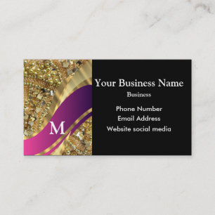 Monogrammed black gold and pink pattern business card