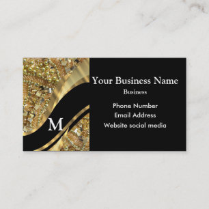 Monogrammed black gold and swirl pattern business card