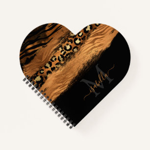 Monogrammed Black Gold Elegant Script Copper Notebook
